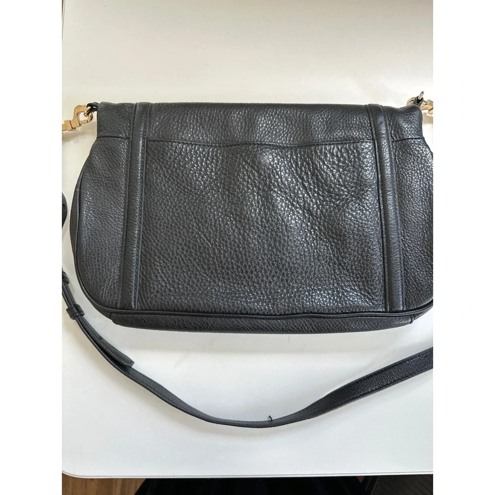 Tory‎ Burch Amanda Foldover Crossbody Bag Black Pebbled Leather Gold Logo purse